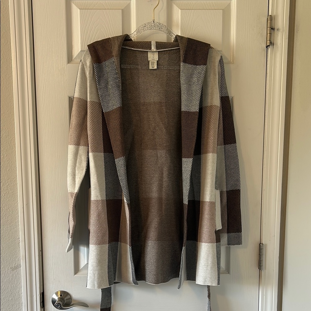 NWOT JOIE Plaid Hooded Sweater Cardigan Brown/Tan Size XS
